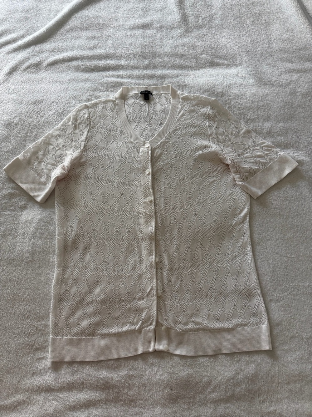 Talbots White Openwork Knit Short-sleeve Cardigan, XL